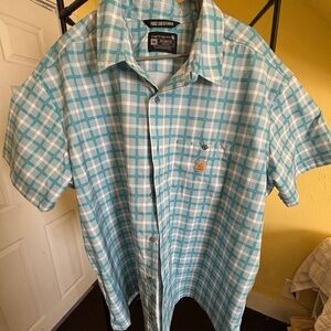 Carhartt Men’s Short-Sleeve Plaid Button-Down Shirt - Light Blue & White